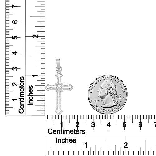 【並行輸入品】14K White Gold Budded Edges Polished Diamond Cross Religious Penの画像