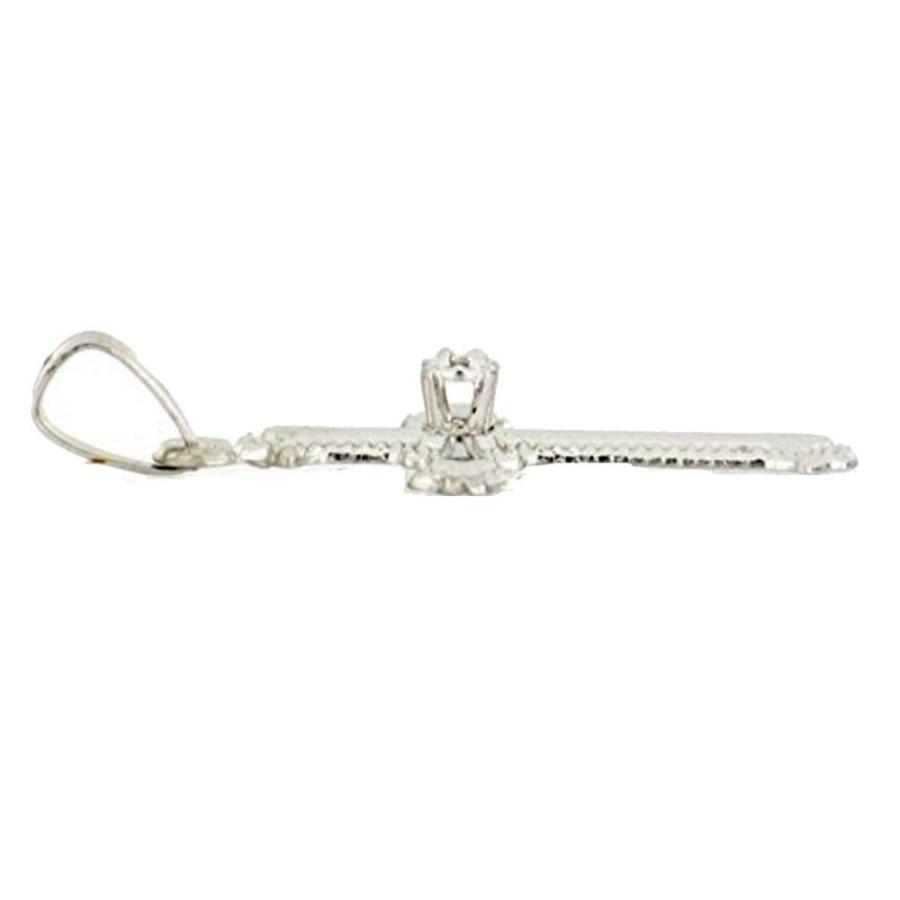 【並行輸入品】14K White Gold Budded Edges Polished Diamond Cross Religious Penの画像