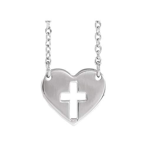 【並行輸入品】Diamond2Deal 14K White Gold Pierced Cross Heart Pendant 16 18" Nの画像