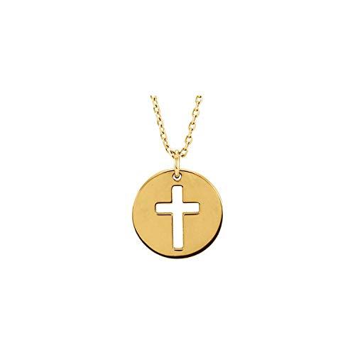【並行輸入品】Diamond2Deal 14k Yellow Gold Pierced Cross Pendant Disc 16 18" Nの画像