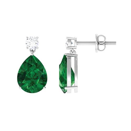 【並行輸入品】女性のためのエメラルドティアドロップイヤリング、グリーンジェムストーンジュエリー、AAAA品質を作成しました, 14K ホワイトゴの画像