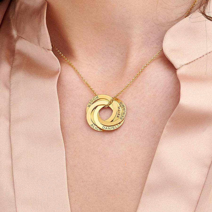 【並行輸入品】MYKA   ロシアンリングネームネックレス   スターリングシルバー ゴールド&ローズゴールドメッキ   5つのラウンドディスクの画像