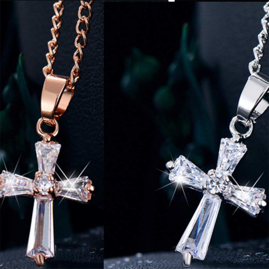 【並行輸入品】GOMYIE Cross Pendant Necklace Lady Crystal Cubic Zirconia Long N_3