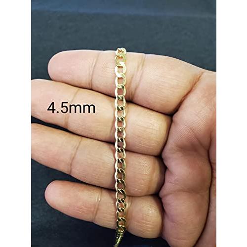 【並行輸入品】本物の10Kイエローゴールド 中空カーブリンク 男女兼用 ブレスレット/アンクレット 4.5mm (7インチから10インチ), ジの画像