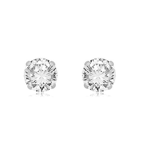 【並行輸入品】Jewelili 14K ホワイトゴールド 1/2カラット 天然ホワイトラウンドダイヤモンドスタッドイヤリング, 金属, ダイヤモの画像