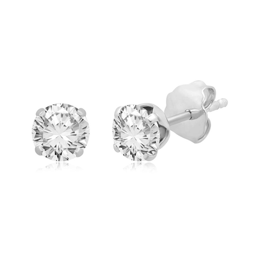 【並行輸入品】Jewelili 14K ホワイトゴールド 1/2カラット 天然ホワイトラウンドダイヤモンドスタッドイヤリング, 金属, ダイヤモの画像