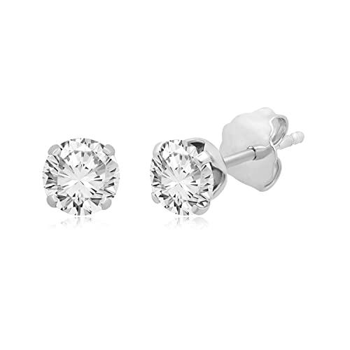 【並行輸入品】Jewelili 14K ホワイトゴールド 1/2カラット 天然ホワイトラウンドダイヤモンドスタッドイヤリング, 金属, ダイヤモの画像