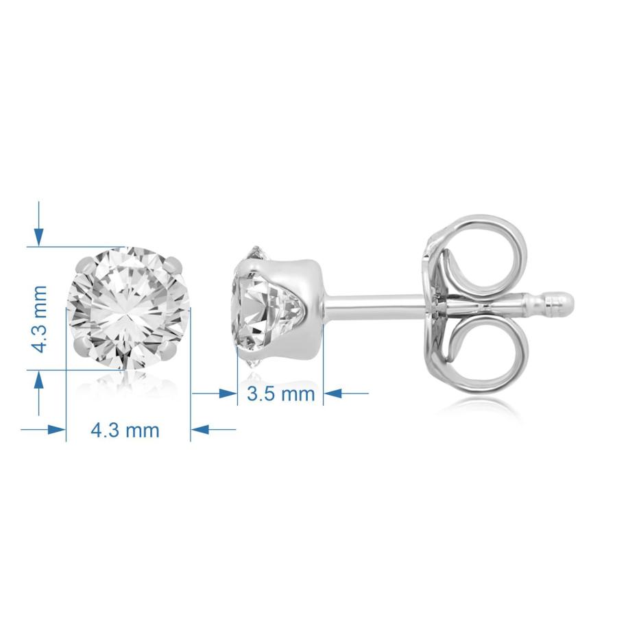 【並行輸入品】Jewelili 14K ホワイトゴールド 1/2カラット 天然ホワイトラウンドダイヤモンドスタッドイヤリング, 金属, ダイヤモの画像