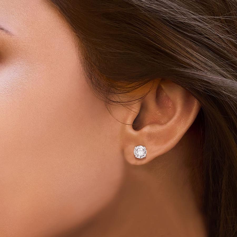 【並行輸入品】Jewelili 14K ホワイトゴールド 1/2カラット 天然ホワイトラウンドダイヤモンドスタッドイヤリング, 金属, ダイヤモの画像