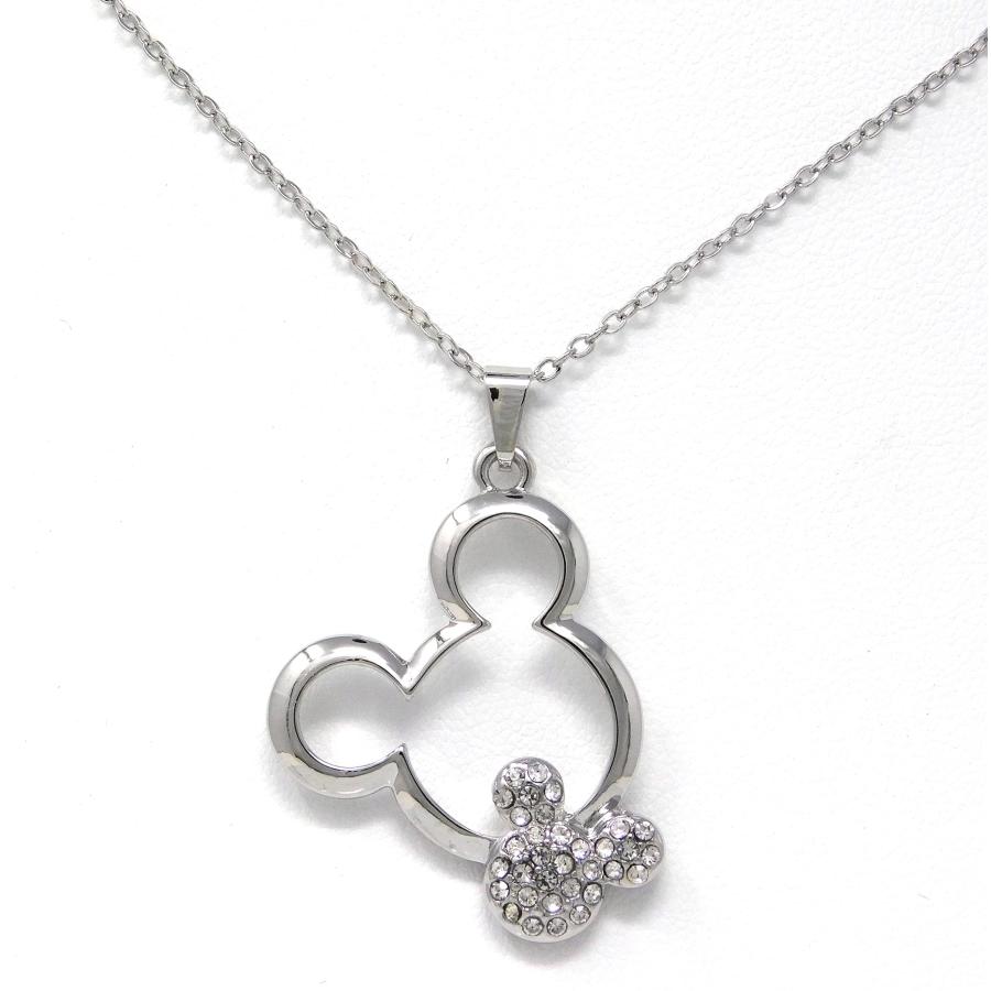 【並行輸入品】ミッキーペンダントネックレス ジェム付き レディース&ガールズ用 シルバー Mickey Pendant Necklace wit