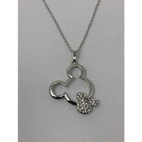 【並行輸入品】ミッキーペンダントネックレス ジェム付き レディース&ガールズ用 シルバー Mickey Pendant Necklace wit