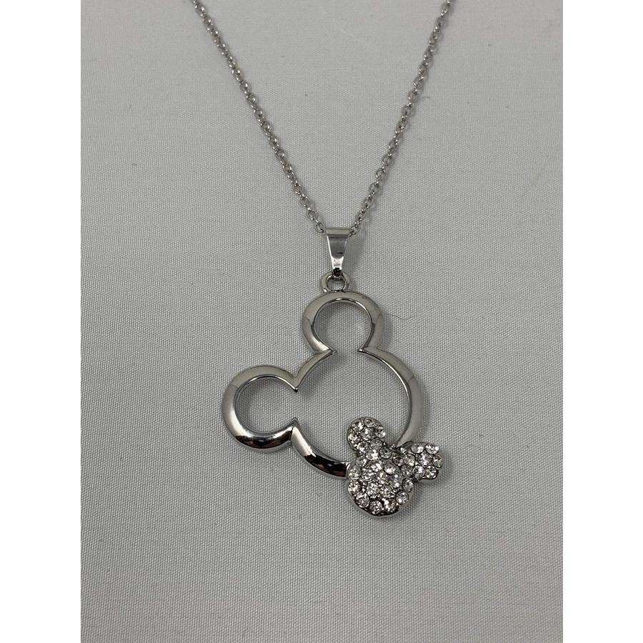 【並行輸入品】ミッキーペンダントネックレス ジェム付き レディース&ガールズ用 シルバー Mickey Pendant Necklace wit