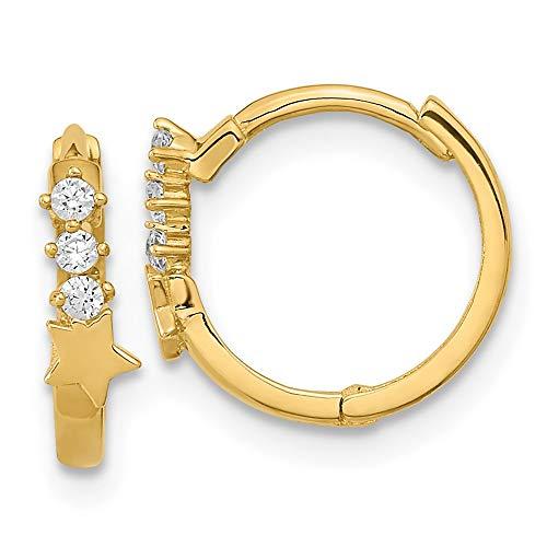 【並行輸入品】14k Yellow Gold Cubic Zirconia Shooting Star Hinged Hoop Earringの画像