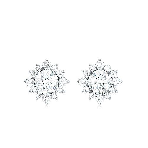 【並行輸入品】認定されたモイサナイトクラシックハロースタッドイヤリングの女性のための| D VS1品質, 14K ホワイトゴールド Certifの画像