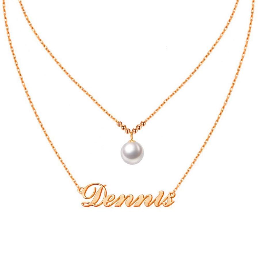 【並行輸入品】Blocaci Layered Personalized Custom Women Name Necklace with Peaの画像