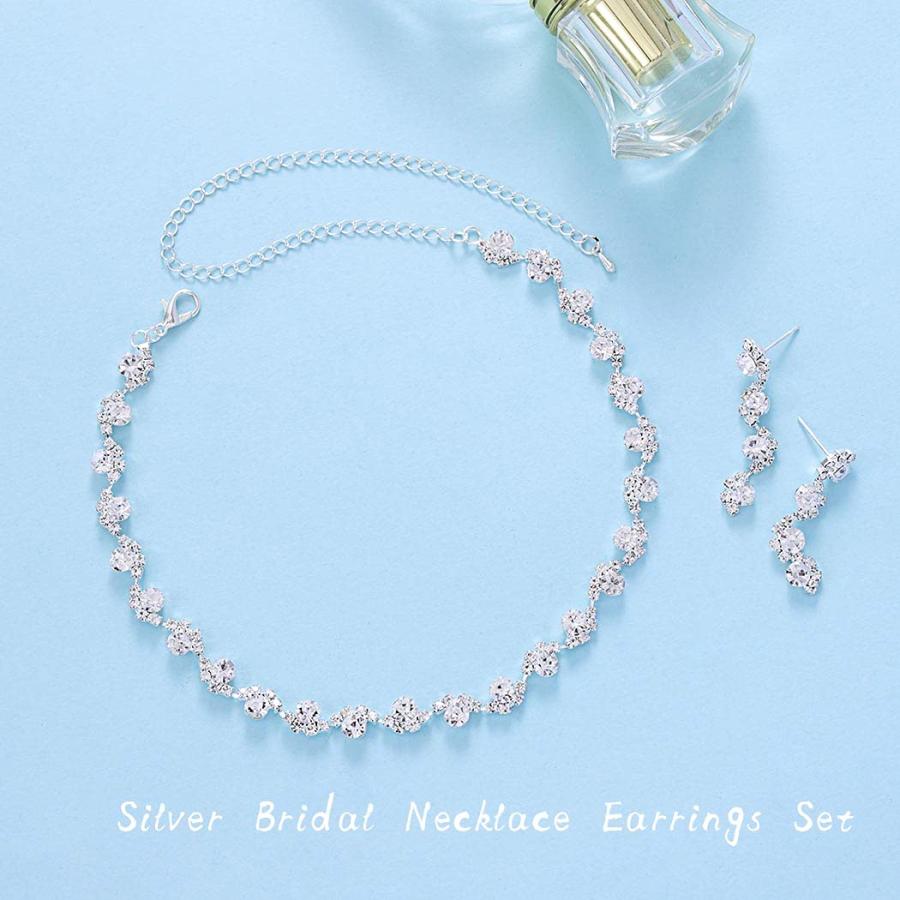 【並行輸入品】Unicra Bride シルバーネックレスイヤリングセット クリスタルブライダルウェディングジュエリーセット ラインストーンチョの画像