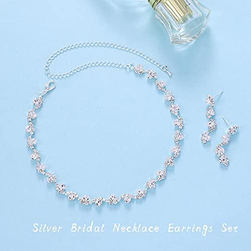 【並行輸入品】Unicra Bride シルバーネックレスイヤリングセット クリスタルブライダルウェディングジュエリーセット ラインストーンチョの画像