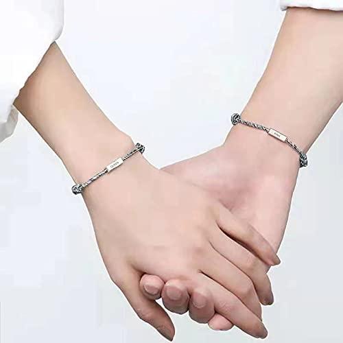 【並行輸入品】NovGarden カップル カスタムブレスレット ステンレススチール ハンドメイド 編み込みバーネームブレスレット 刻印入り お_4