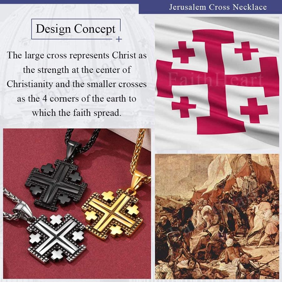 【並行輸入品】FaithHeart Engraved Stainless Steel Jerusalem Crusaders Cross Pe_9