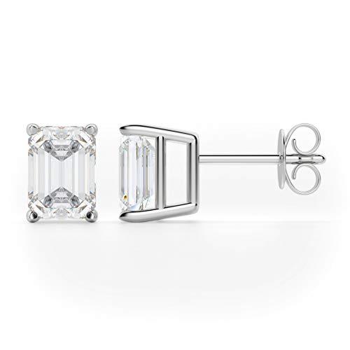 【並行輸入品】JEWELERYIUM Emerald Moissanite Stud, 4.00 CT Emerald Brilliant Cの画像