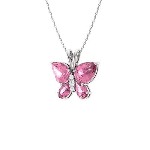 【並行輸入品】Diamondere 天然認定宝石とダイヤモンド バタフライ プチネックレス スターリングシルバー 1.04カラットペンダント チの画像