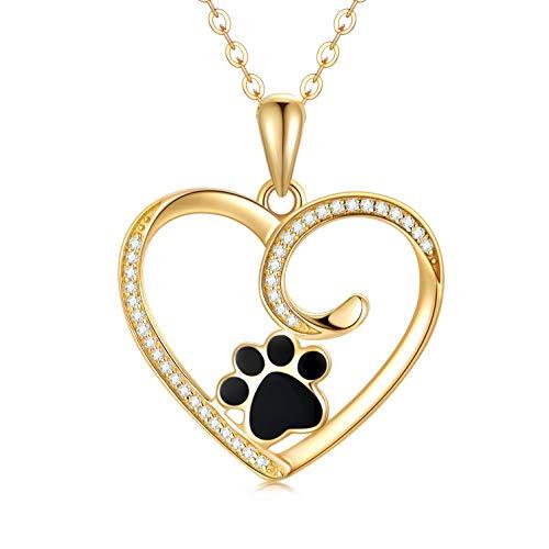 【並行輸入品】14Kゴールドハートペンダントネックレス レディース 本物のゴールド犬 猫の肉球プリント ジュエリーギフト 16~18インチ ゴーの画像