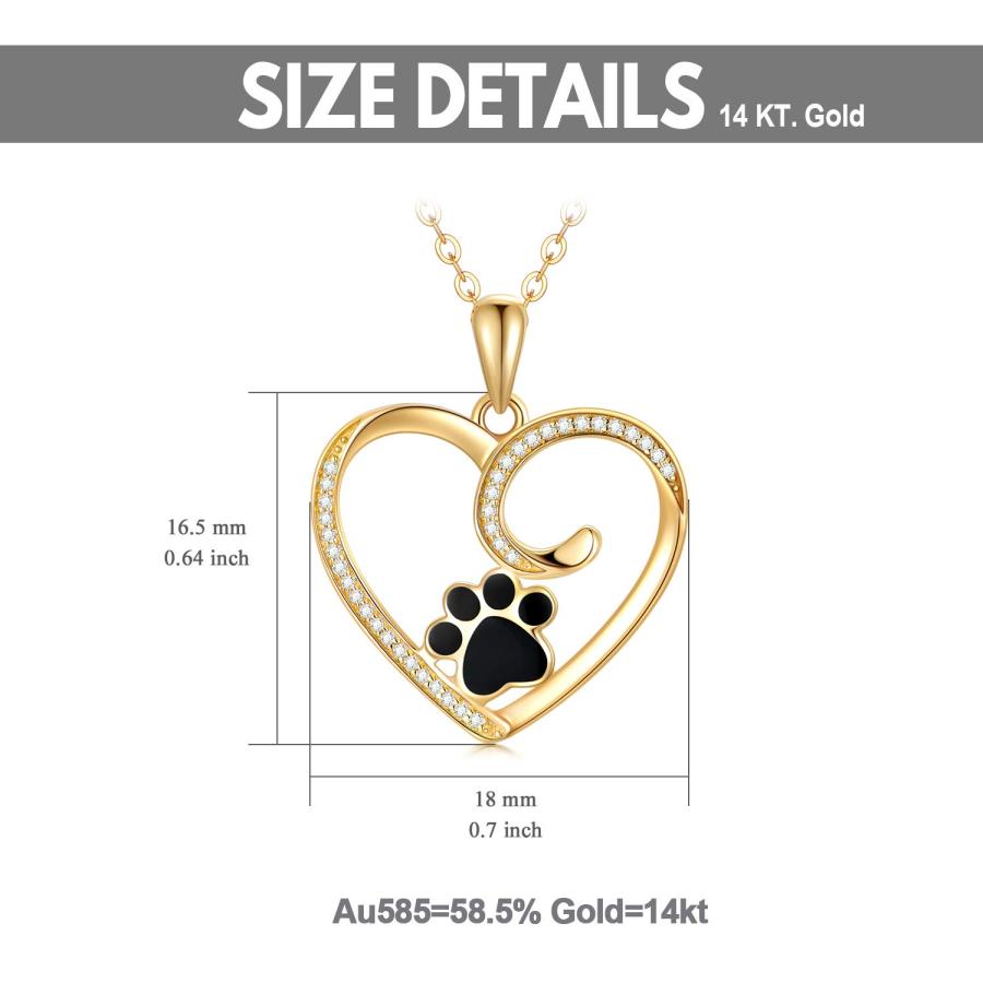 【並行輸入品】14Kゴールドハートペンダントネックレス レディース 本物のゴールド犬 猫の肉球プリント ジュエリーギフト 16~18インチ ゴーの画像