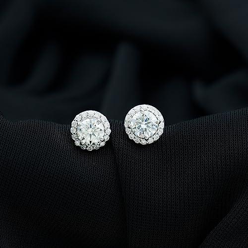 【並行輸入品】女性1.20 CT認定モイサナイトハロースタッドイヤリング、ソリッドゴールドホワイトジェムストーンブライダルウェディングイヤリングの画像