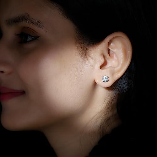 【並行輸入品】女性1.20 CT認定モイサナイトハロースタッドイヤリング、ソリッドゴールドホワイトジェムストーンブライダルウェディングイヤリングの画像