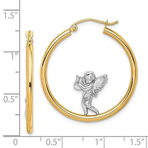 【並行輸入品】14K ツートーン ゴールド ロジウムメッキ エンジェルフープイヤリング, 金属, ジェムタイプ 14k Two Tone Golの画像