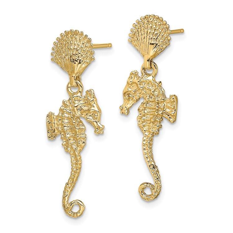 【並行輸入品】14k Yellow Gold Shell and Seahorse Dangle Earringsの画像