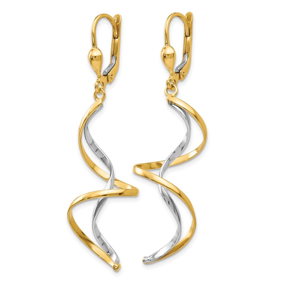 【並行輸入品】14K ツートーンゴールド スパイラルダングルイヤリング, One size fits most, 金属, ジェムタイプ 14kの画像