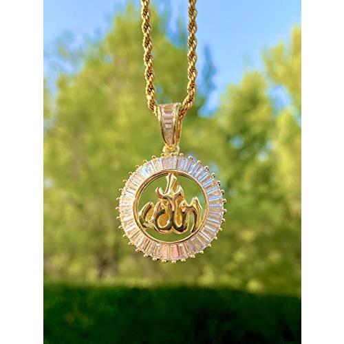 【並行輸入品】Custom ALLAH Men Women 925 Italy Gold Finish Iced Silver Charm I_4