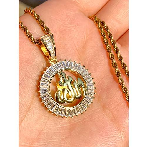 【並行輸入品】Custom ALLAH Men Women 925 Italy Gold Finish Iced Silver Charm I_7