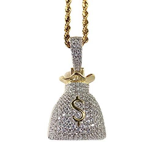 【並行輸入品】Custom MONEY BAG Men Women 925 Italy Gold Finish Iced Silver Cha_1