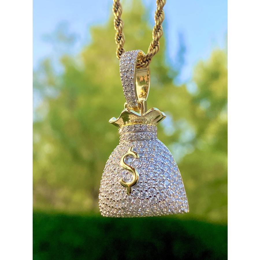 【並行輸入品】Custom MONEY BAG Men Women 925 Italy Gold Finish Iced Silver Cha_3
