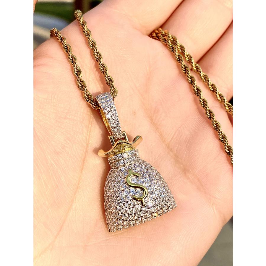 【並行輸入品】Custom MONEY BAG Men Women 925 Italy Gold Finish Iced Silver Cha_6