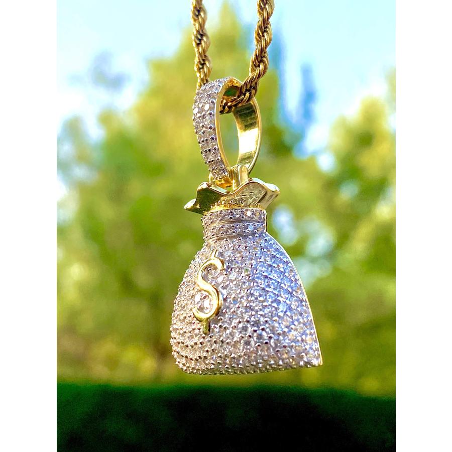 【並行輸入品】Custom MONEY BAG Men Women 925 Italy Gold Finish Iced Silver Cha_9