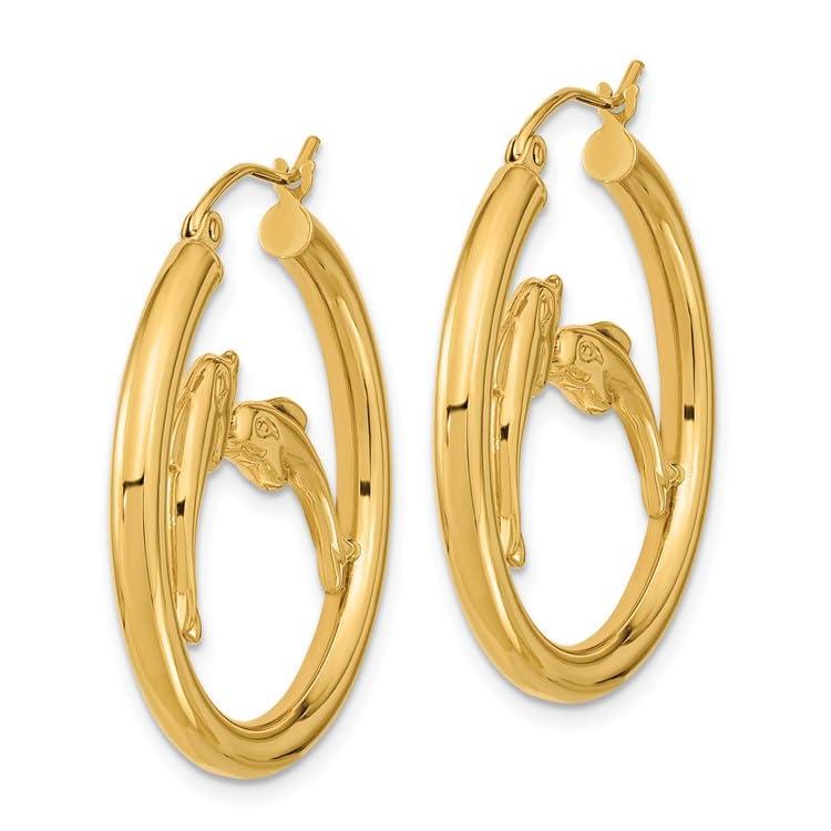 【並行輸入品】14k Yellow Gold Dolphins Hoop Earringsの画像