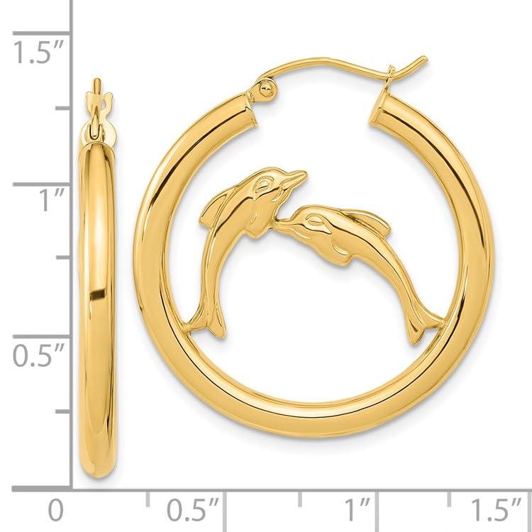 【並行輸入品】14k Yellow Gold Dolphins Hoop Earringsの画像