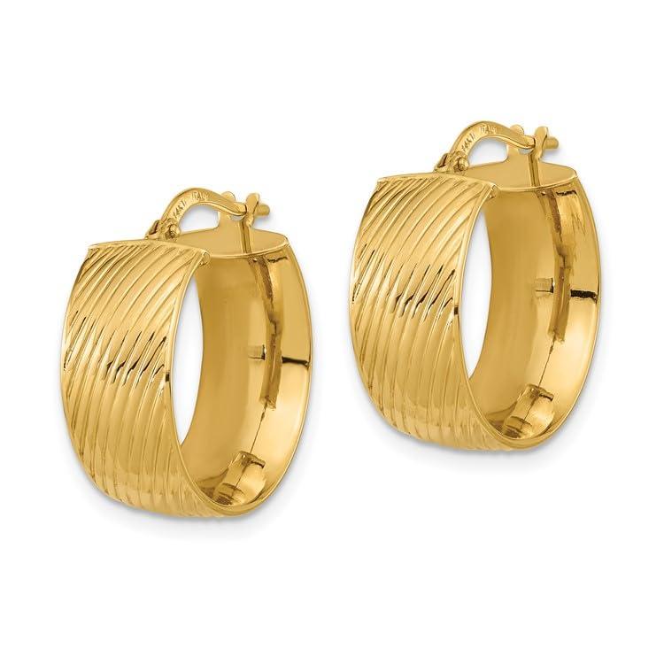 【並行輸入品】14k Yellow Gold 8mm and Textured Hinged Hoop Earringsの画像