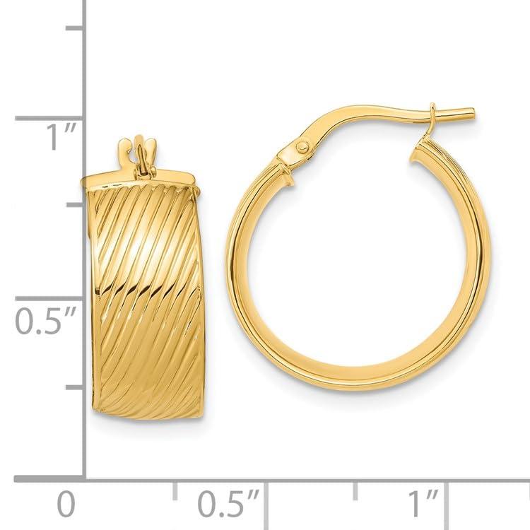 【並行輸入品】14k Yellow Gold 8mm and Textured Hinged Hoop Earringsの画像