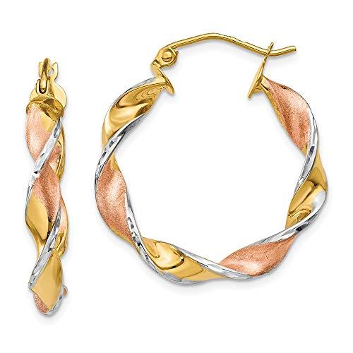 【並行輸入品】14K ツートーン ゴールドとロジウムメッキ ツイストフープイヤリング, One size fits most, 金属, ジェムタの画像