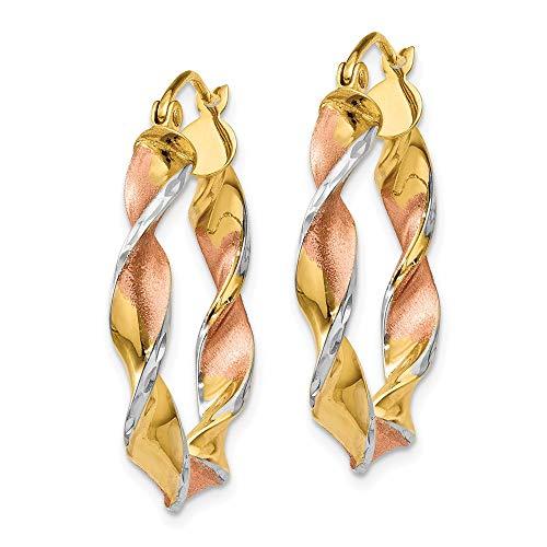 【並行輸入品】14K ツートーン ゴールドとロジウムメッキ ツイストフープイヤリング, One size fits most, 金属, ジェムタの画像