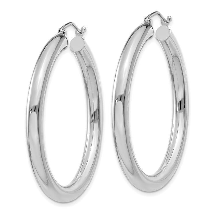 【並行輸入品】14k White Gold 4mm Lightweight Tube Hoop Earringsの画像
