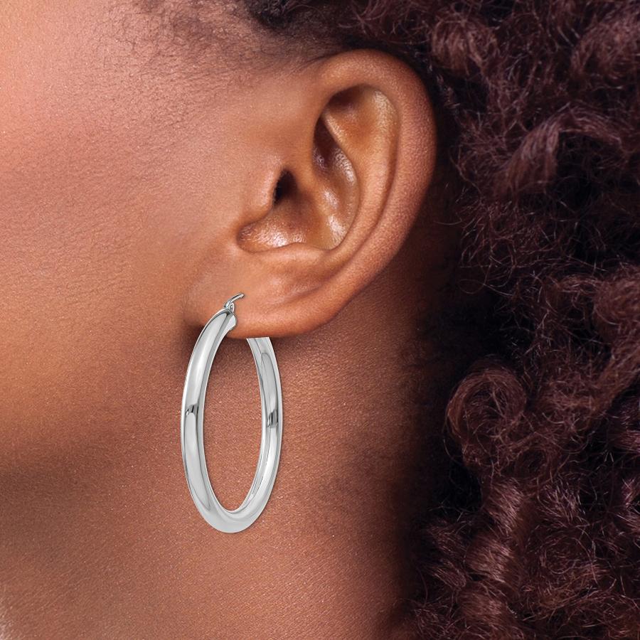 【並行輸入品】14k White Gold 4mm Lightweight Tube Hoop Earringsの画像