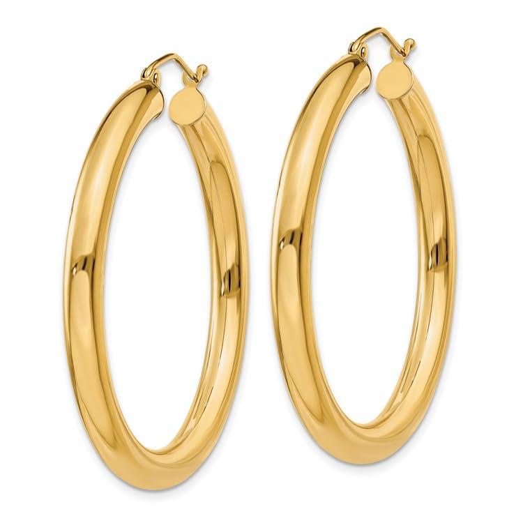 【並行輸入品】14k Yellow Gold 4mm Lightweight Tube Hoop Earringsの画像