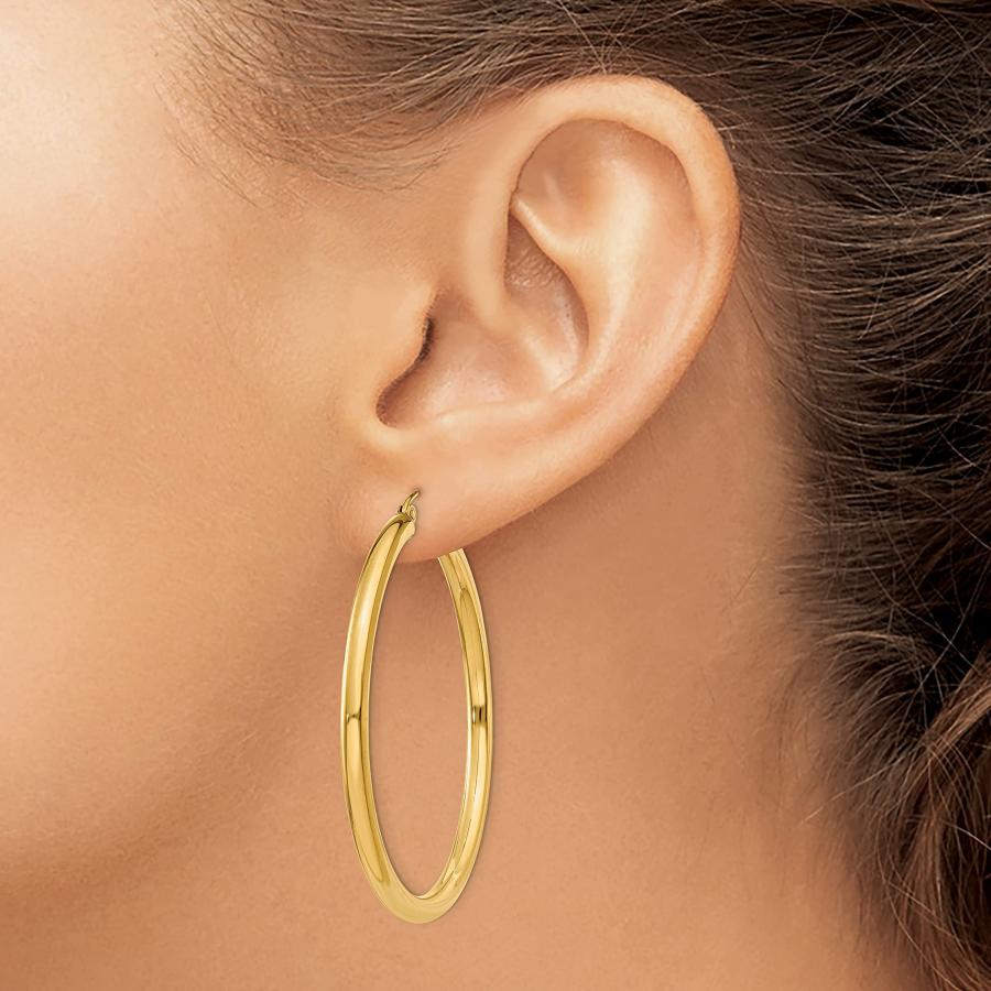 【並行輸入品】14k Yellow Gold 4mm Lightweight Tube Hoop Earringsの画像
