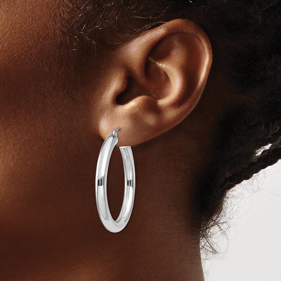 【並行輸入品】14k White Gold 4mm Tube Hoop Earringsの画像