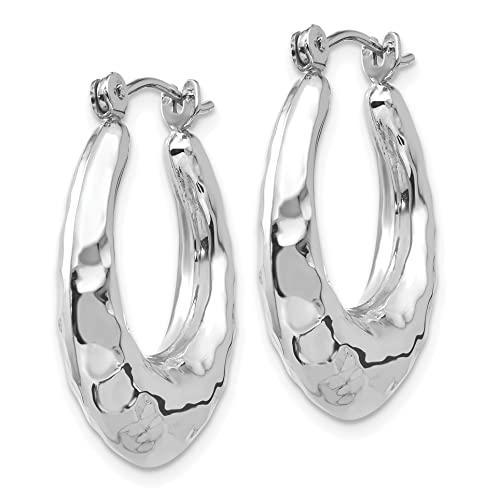 【並行輸入品】14k White Gold Hammered Hoop Earringsの画像